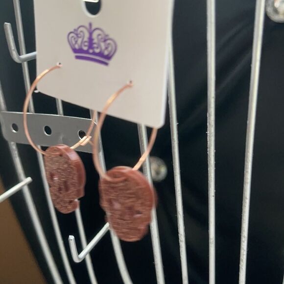 Rose gold hoop skull glitter earings SOLD - Picture 2 of 2